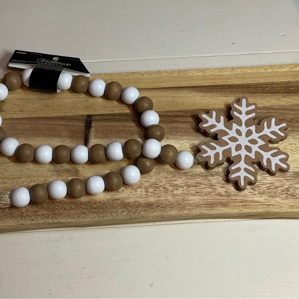 Winter Wooden Beads Tier Tray Decor 34”